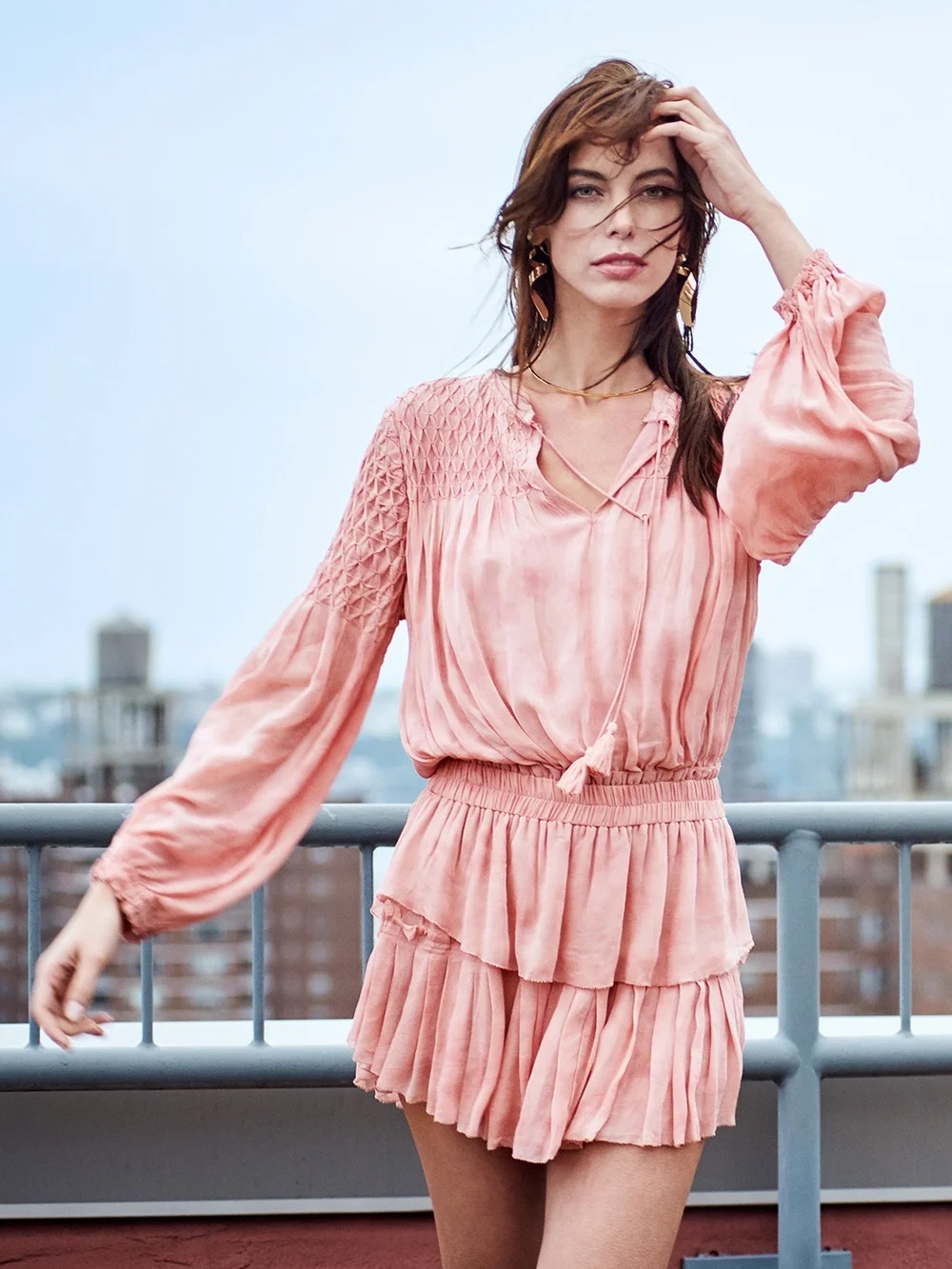 LoveShackFancy • Smocked Popover Dress in Faded Marsala pink chiffon georgette
